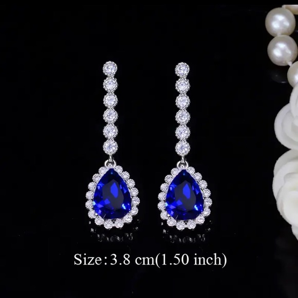 Swarovski Jewelry - Blue Tear Drop Sapphire Crystal Silver Earrings